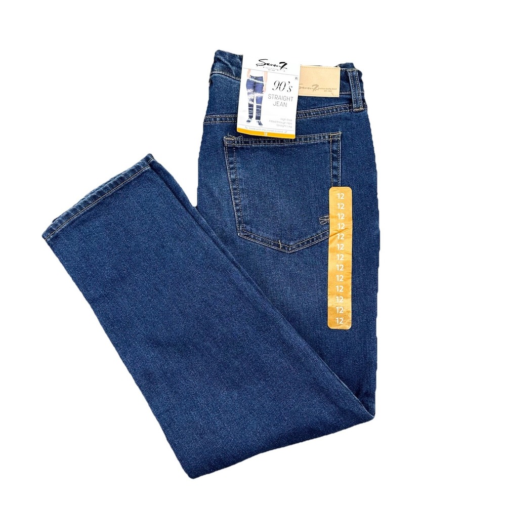 Seven7 Women's 90's Straight Jean Size 12 35x30 Dark Wash NWT New